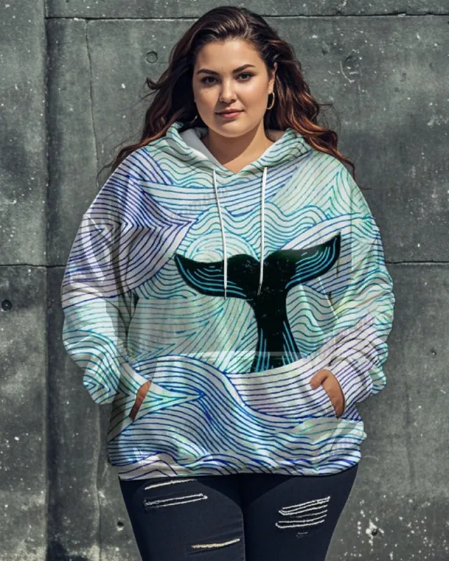 Big Women's Hooded Sweatshirt with Colorful Stripes and Dolphin Print sold by Biggmans
