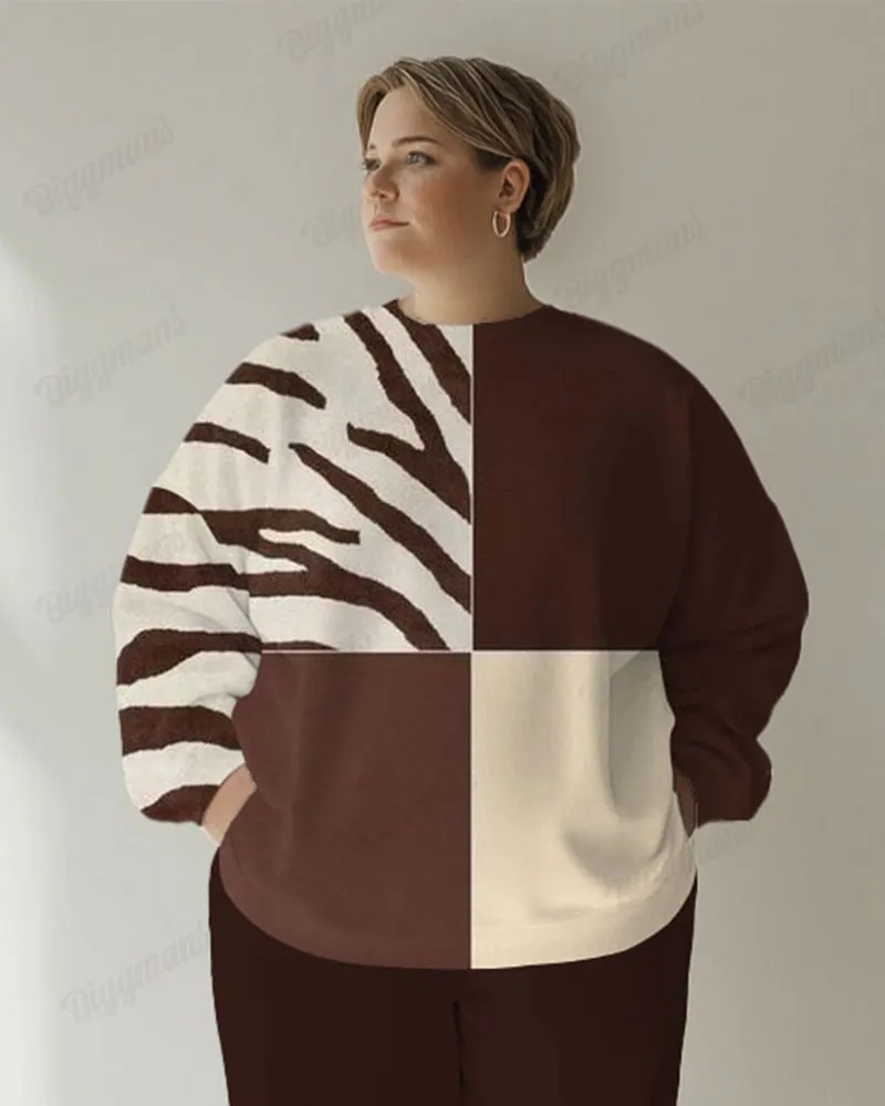 Women's Casual Daily Colorblock Zebra Print Big & Tall Hoodie Set sold by Biggmans product image thumbnail 2
