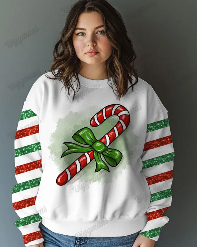 Big and Tall Funny Christmas Candy Cane Print Casual Long Sleeve Sweatshirt sold by Biggmans