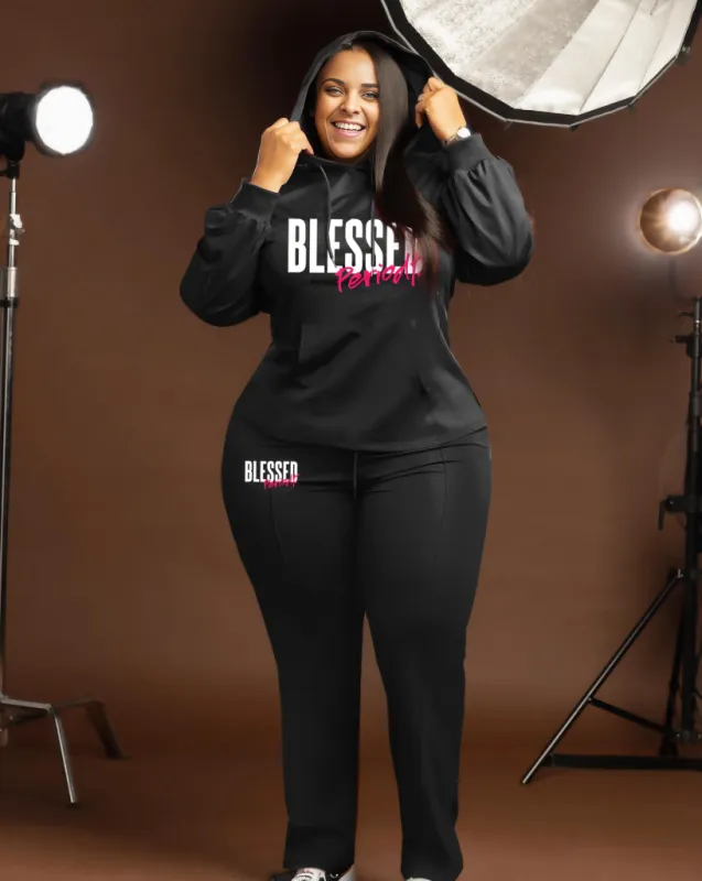 Women's Big & Tall Blessed Periodt Lettering Hoodie Set sold by Biggmans