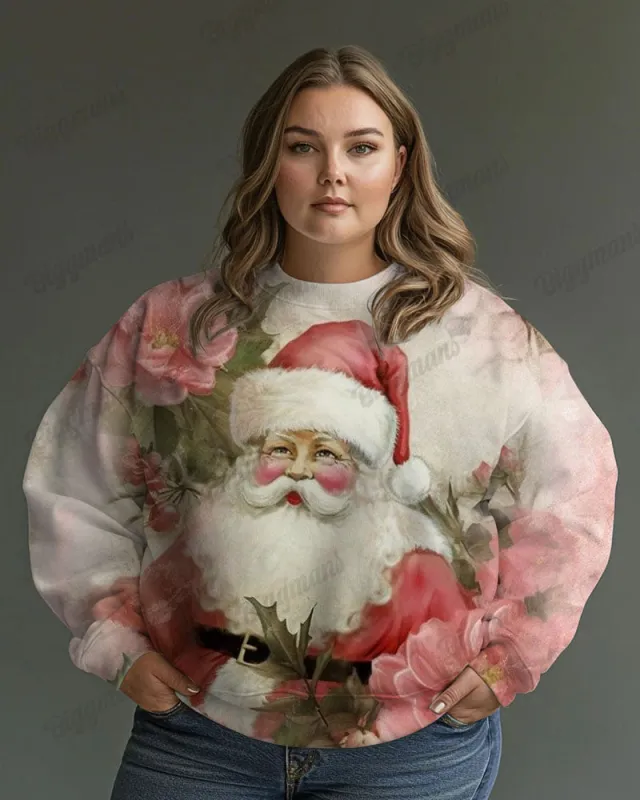 Big and Tall Vintage Santa Claus Print Casual Long Sleeve Sweatshirt sold by Biggmans