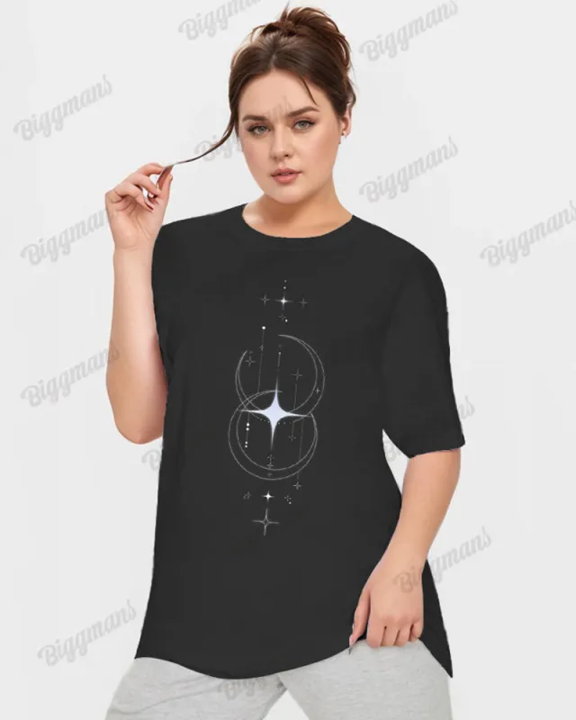 Big & Tall Women's Star & Moon Print Loose Short Sleeve T-shirt sold by Biggmans