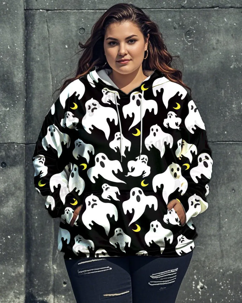 Halloween Cute Ghost Print Big and Tall Women's Hoodie sold by Biggmans