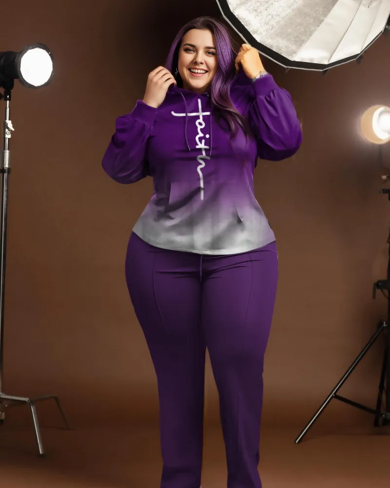 Women's Big & Tall Faith Purple Gradient Hoodie and Pants Set sold by Biggmans