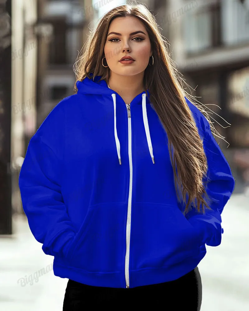 Women's Big and Tall Fashion Solid Color Casual Long Sleeve Zipper Hoodie sold by Biggmans product image thumbnail 5