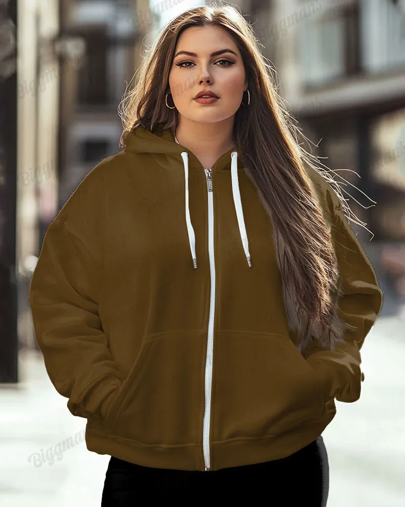 Women's Big and Tall Fashion Solid Color Casual Long Sleeve Zipper Hoodie sold by Biggmans product image thumbnail 2