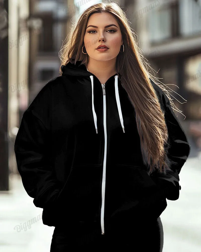 Women's Big and Tall Fashion Solid Color Casual Long Sleeve Zipper Hoodie sold by Biggmans product image thumbnail 3