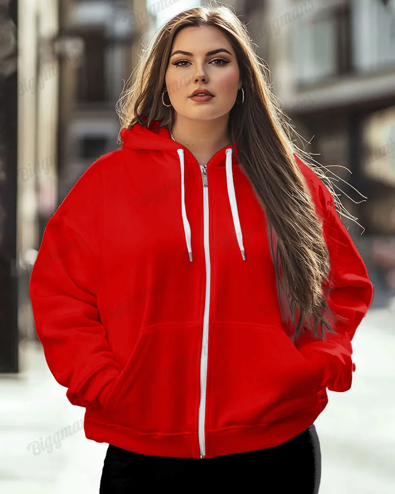 Women's Big and Tall Fashion Solid Color Casual Long Sleeve Zipper Hoodie sold by Biggmans product image thumbnail 4