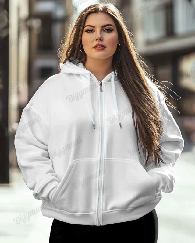 Women's Big and Tall Fashion Solid Color Casual Long Sleeve Zipper Hoodie sold by Biggmans
