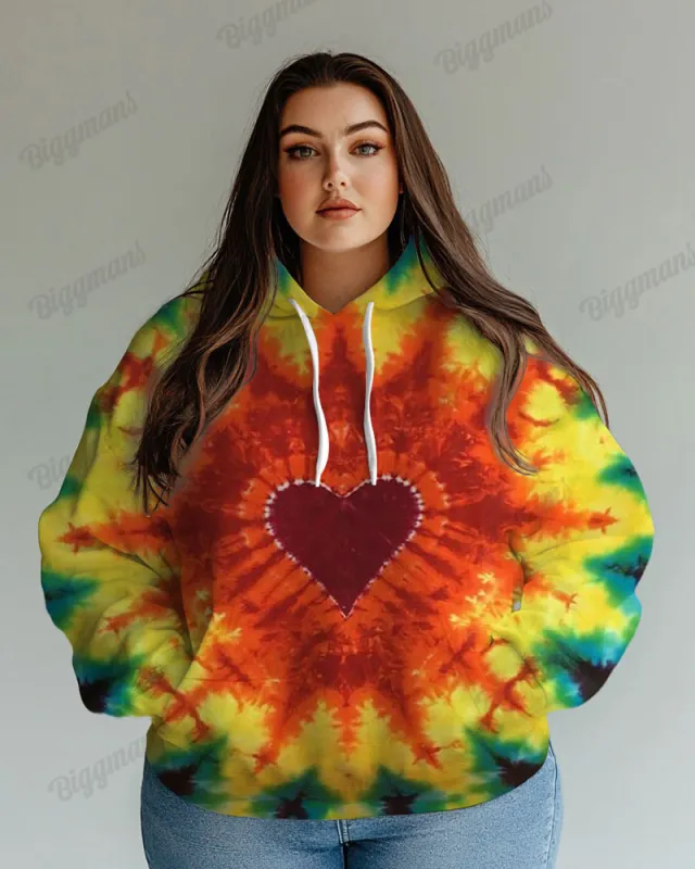 Women's Big Fashion Daily Gradient Heart Tie Dye Print Long Sleeve Hoodie sold by Biggmans