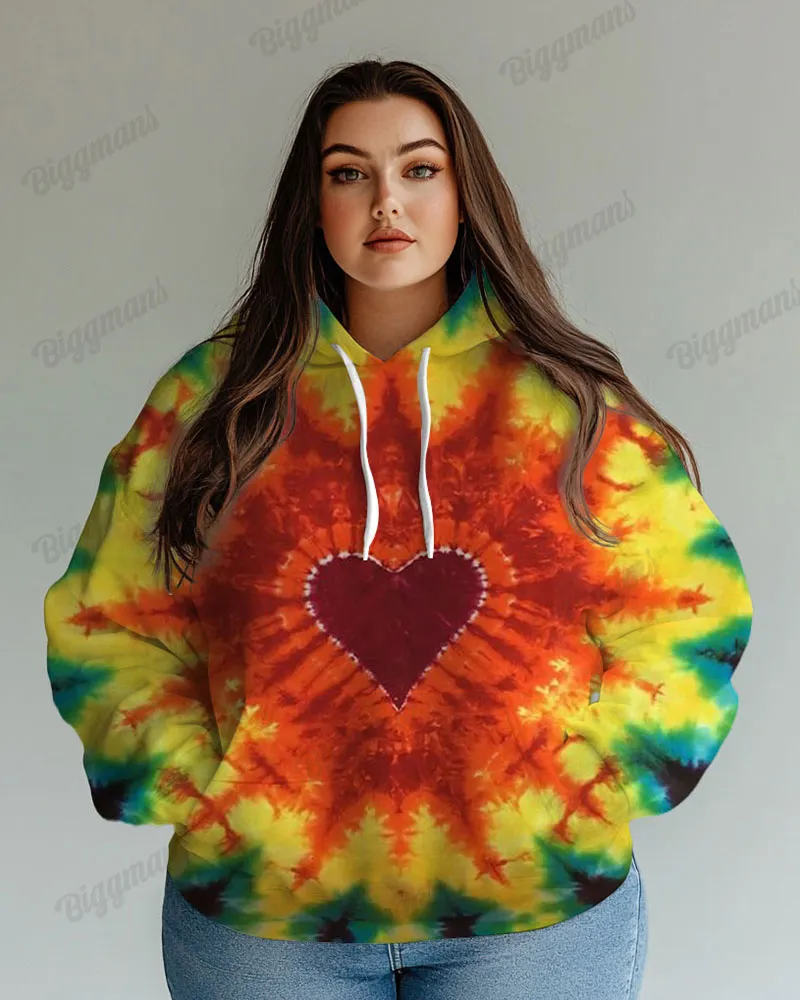 Women's Big Fashion Daily Gradient Heart Tie Dye Print Long Sleeve Hoodie sold by Biggmans