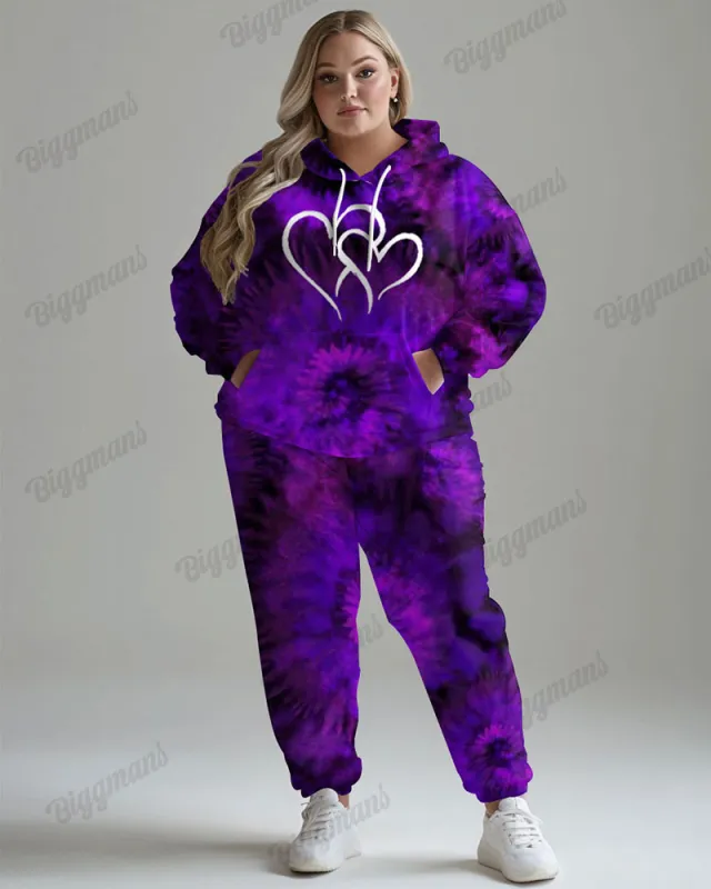 Women's Big Size Tracksuit Tie Dye Heart Print Hoodie Sweatpants Set sold by Biggmans