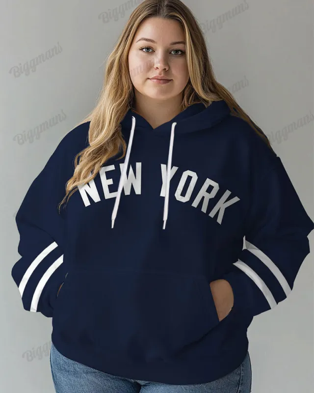 Women's Big Colorblock New York Print Long-sleeved Hoodie sold by Biggmans