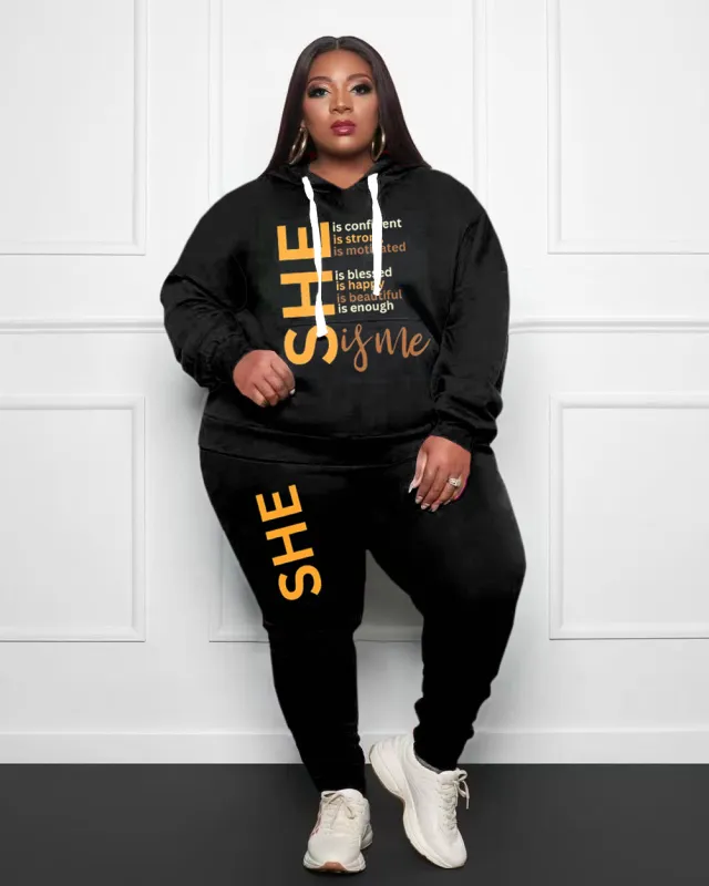 Women's Big and Tall She Is Positive Vibes Hoodie Set sold by Biggmans