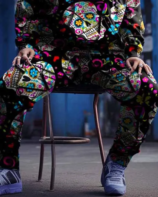 Women's Big Size Skull Petal Graffiti Hoodie Sweatpants Set sold by Biggmans product image thumbnail 3