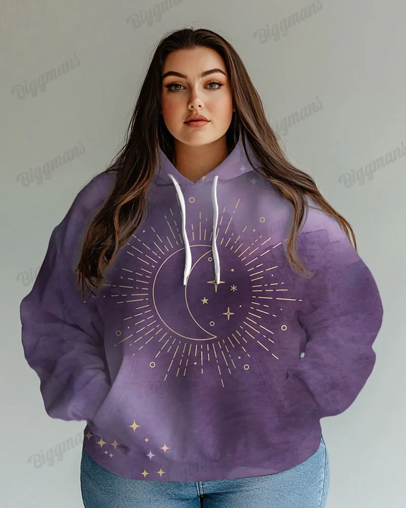 Women's Big Fashion Daily Gradient Tie Dye Sun & Moon Print Long Sleeve Hoodie sold by Biggmans