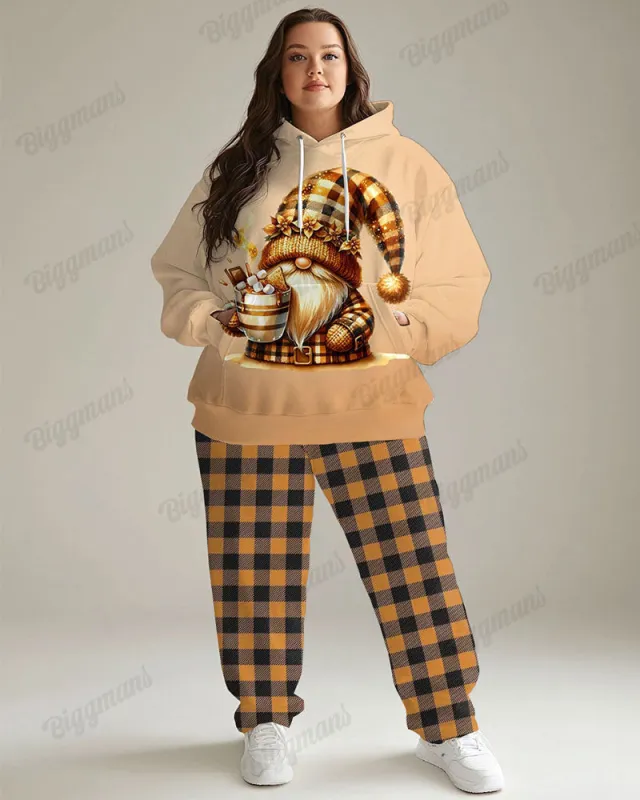 Women's Big and Tall Tracksuit Gnome Print Hoodie and Plaid Pants Set sold by Biggmans