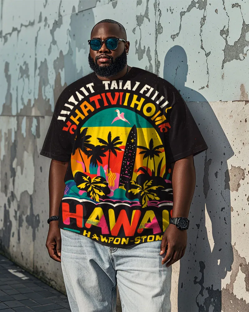 Men's HAWAII Sunset Cartoon Printed Casual Short Sleeve T-shirt sold by Biggmans