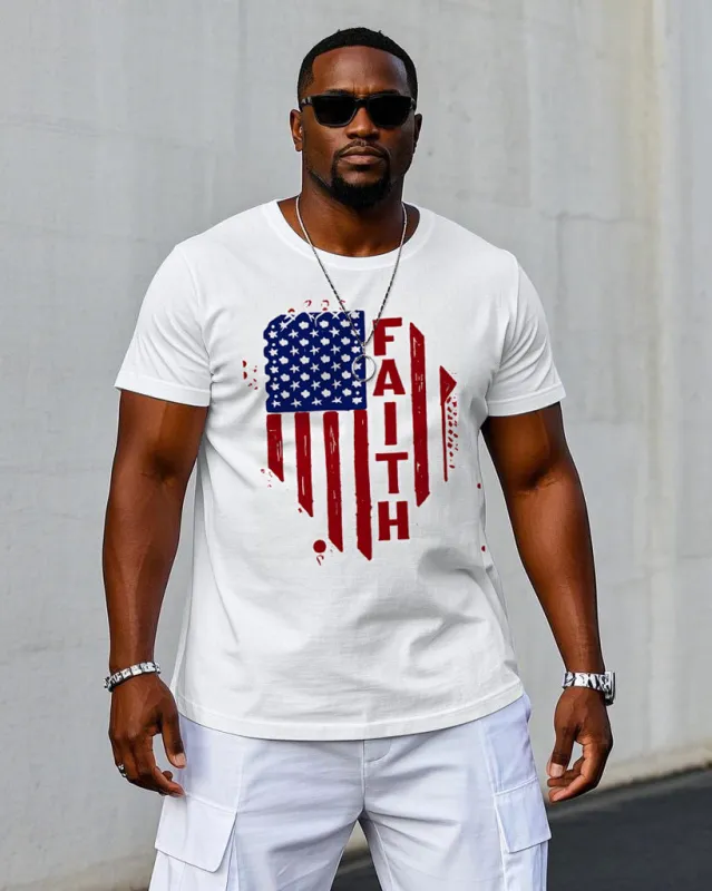 Men's Casual Faith American Flag Printed Fashion Short Sleeve T-shirt sold by Biggmans