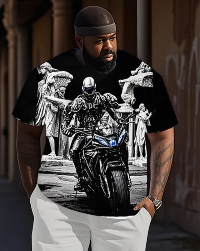 Big Man Biker Cyberpunk Print Top T-Shirt sold by Biggmans