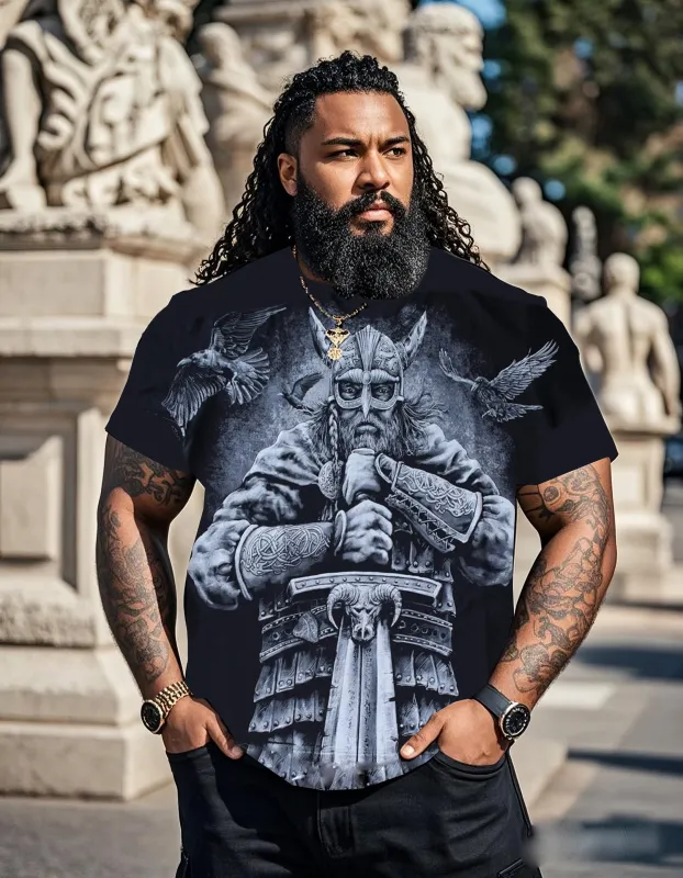 Plus Size Men's Viking Warrior T-shirt With Eye-catching Print On Front And Back sold by Biggmans