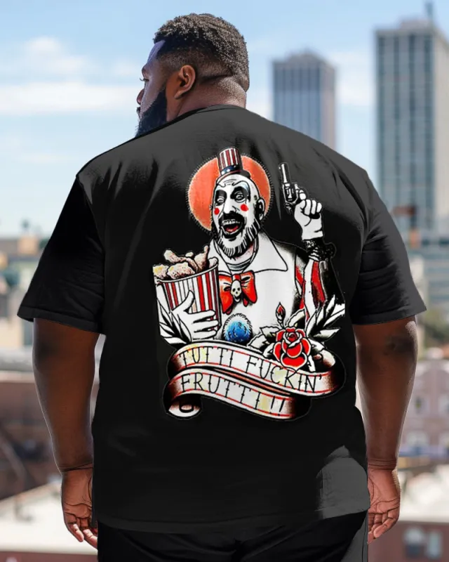 Men's Plus Size Street Fashion Vintage Chicken Leg Clown Print Round Neck Short Sleeve T-Shirt sold by Biggmans