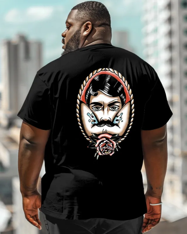 Men's Plus Size Street Fashion Vintage Beard Uncle Floral Print Round Neck Short Sleeve T-Shirt sold by Biggmans