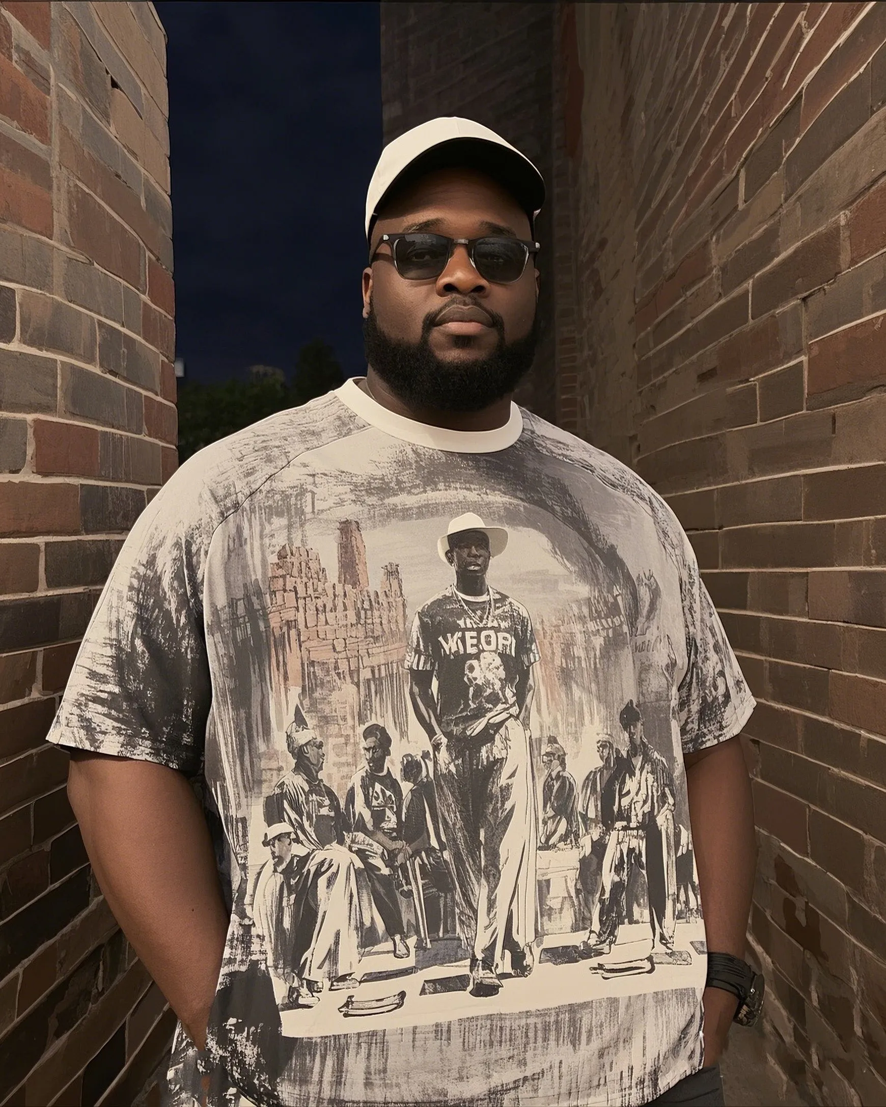 Men's Plus Size Abstract Black And White Sketch Print Top Tee sold by Biggmans