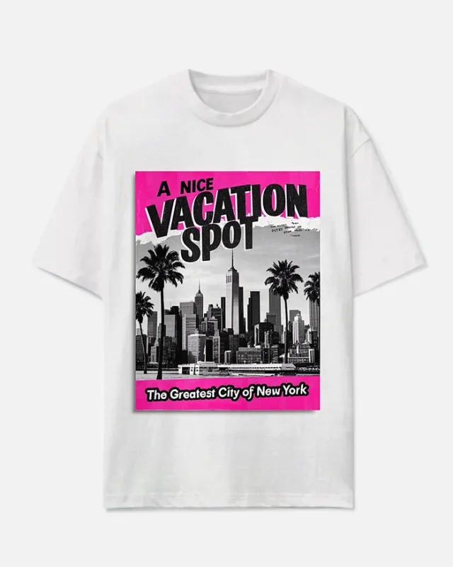 Big Men's Hip Hop VACATION SPOT New York Scenic Poster Printed Short Sleeve T-shirt sold by Biggmans