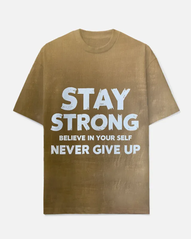 Men's Simple Saying STAY STRONG Letter Printed Casual Big & Tall Short Sleeve T-shirt sold by Biggmans