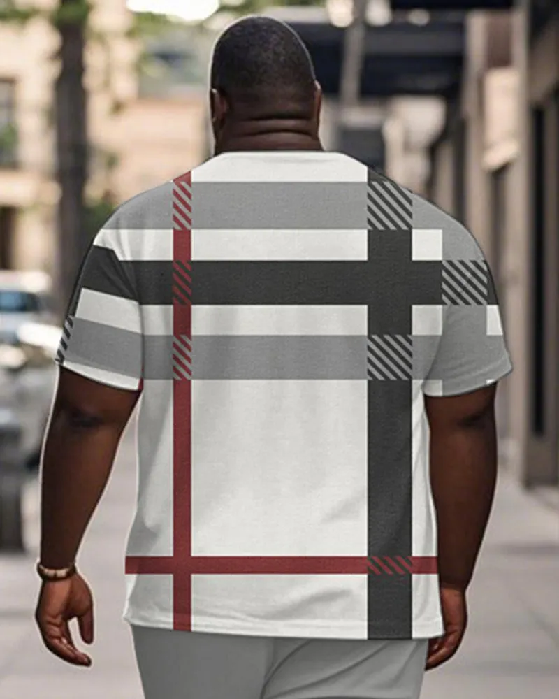 Men's Plus Size Casual Daily Grey Classic Plaid Print Henry Collar Button Short Sleeve T-Shirt sold by Biggmans product image thumbnail 2