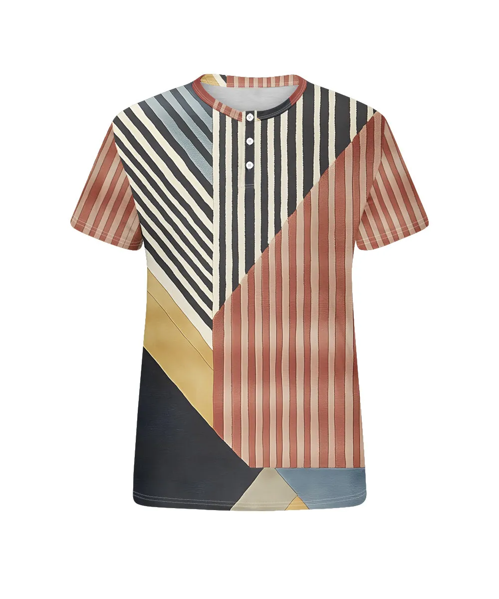 Men's Plus Size Daily Casual Red Stripe Patchwork Geometric Print Henry Collar Button Short Sleeve T-Shirt sold by Biggmans product image thumbnail 4