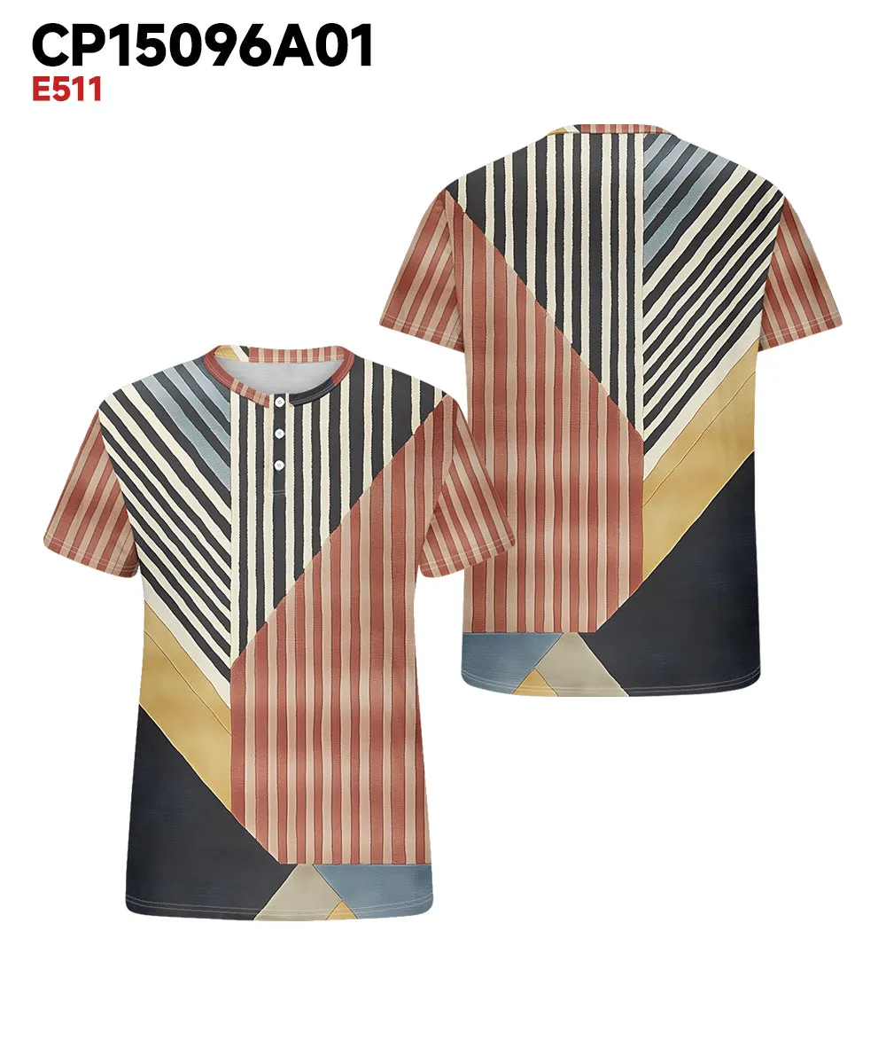 Men's Plus Size Daily Casual Red Stripe Patchwork Geometric Print Henry Collar Button Short Sleeve T-Shirt sold by Biggmans product image thumbnail 3