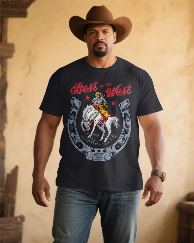 Men's Plus Size Black Western Denim Short Sleeve T-Shirt sold by Biggmans