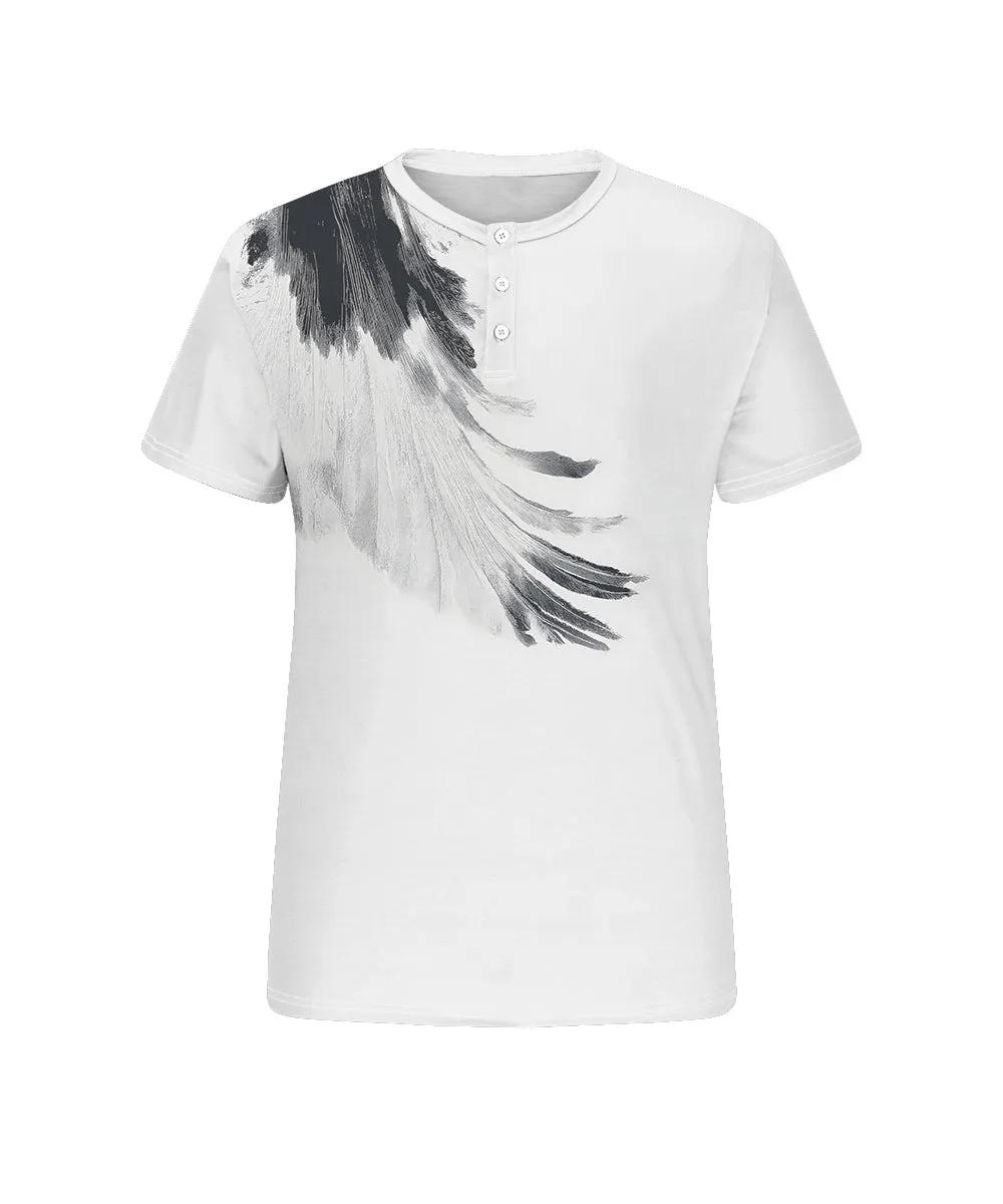Men's Plus Size Daily Casual Abstract Feather Print Henry Collar Button Short Sleeve T-Shirt sold by Biggmans product image thumbnail 4