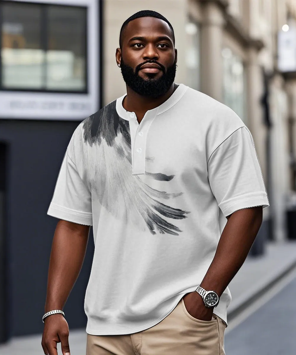 Men's Plus Size Daily Casual Abstract Feather Print Henry Collar Button Short Sleeve T-Shirt sold by Biggmans