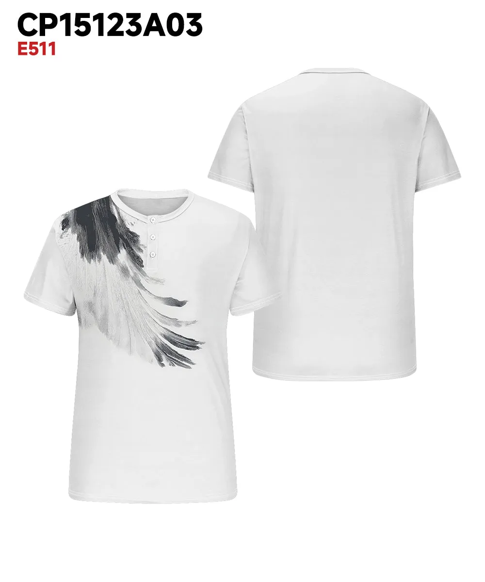 Men's Plus Size Daily Casual Abstract Feather Print Henry Collar Button Short Sleeve T-Shirt sold by Biggmans product image thumbnail 3