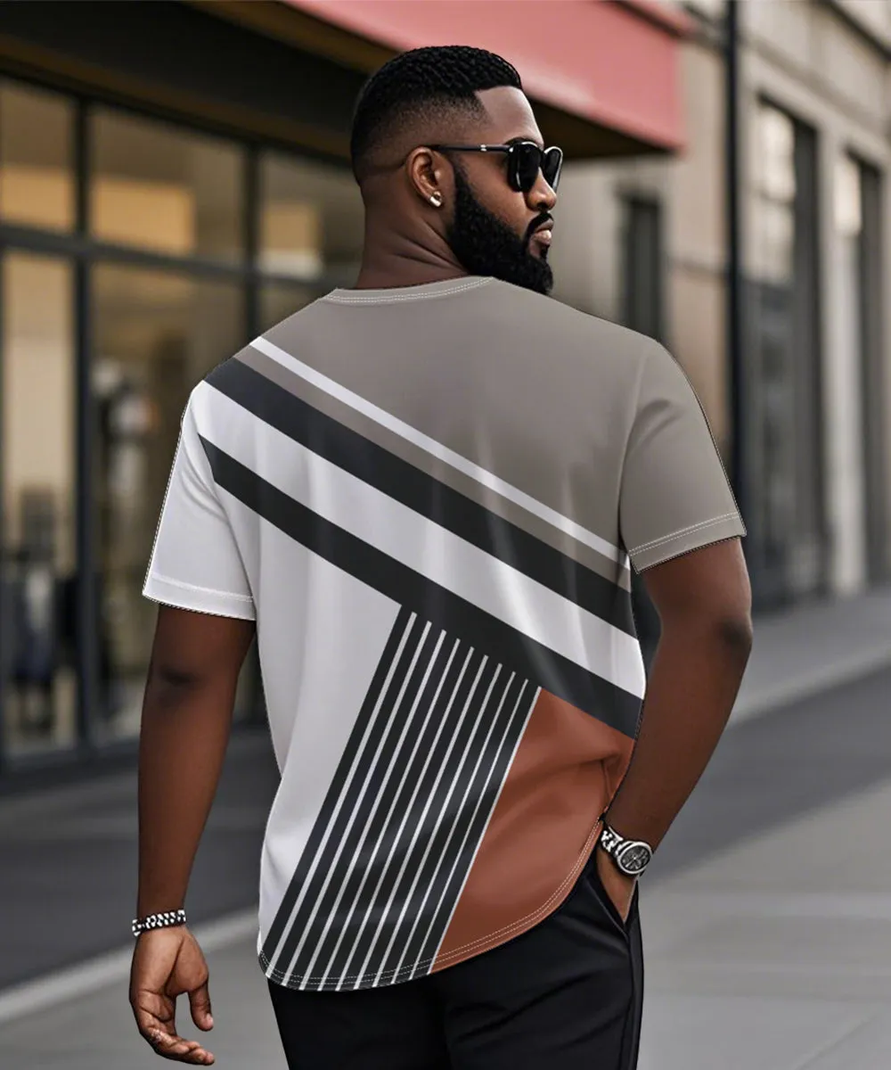 Men's Plus Size Daily Casual Grey Patchwork Striped Printed Henry Collar Button Short Sleeve T-Shirt sold by Biggmans product image thumbnail 2