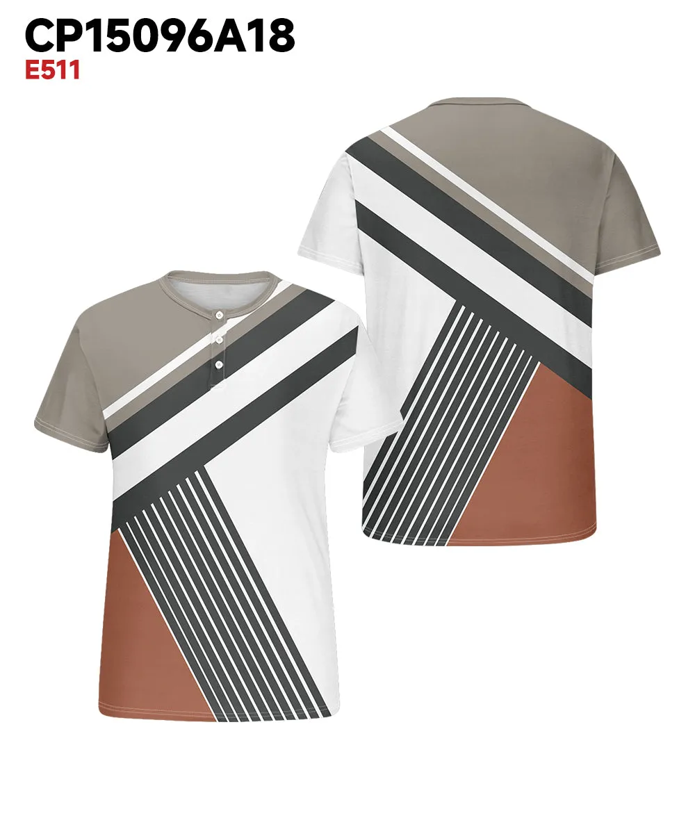 Men's Plus Size Daily Casual Grey Patchwork Striped Printed Henry Collar Button Short Sleeve T-Shirt sold by Biggmans product image thumbnail 3