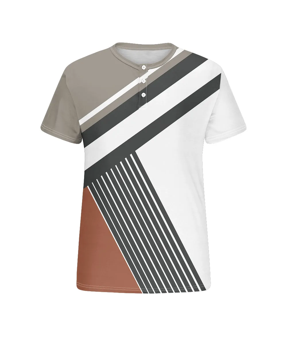 Men's Plus Size Daily Casual Grey Patchwork Striped Printed Henry Collar Button Short Sleeve T-Shirt sold by Biggmans product image thumbnail 4