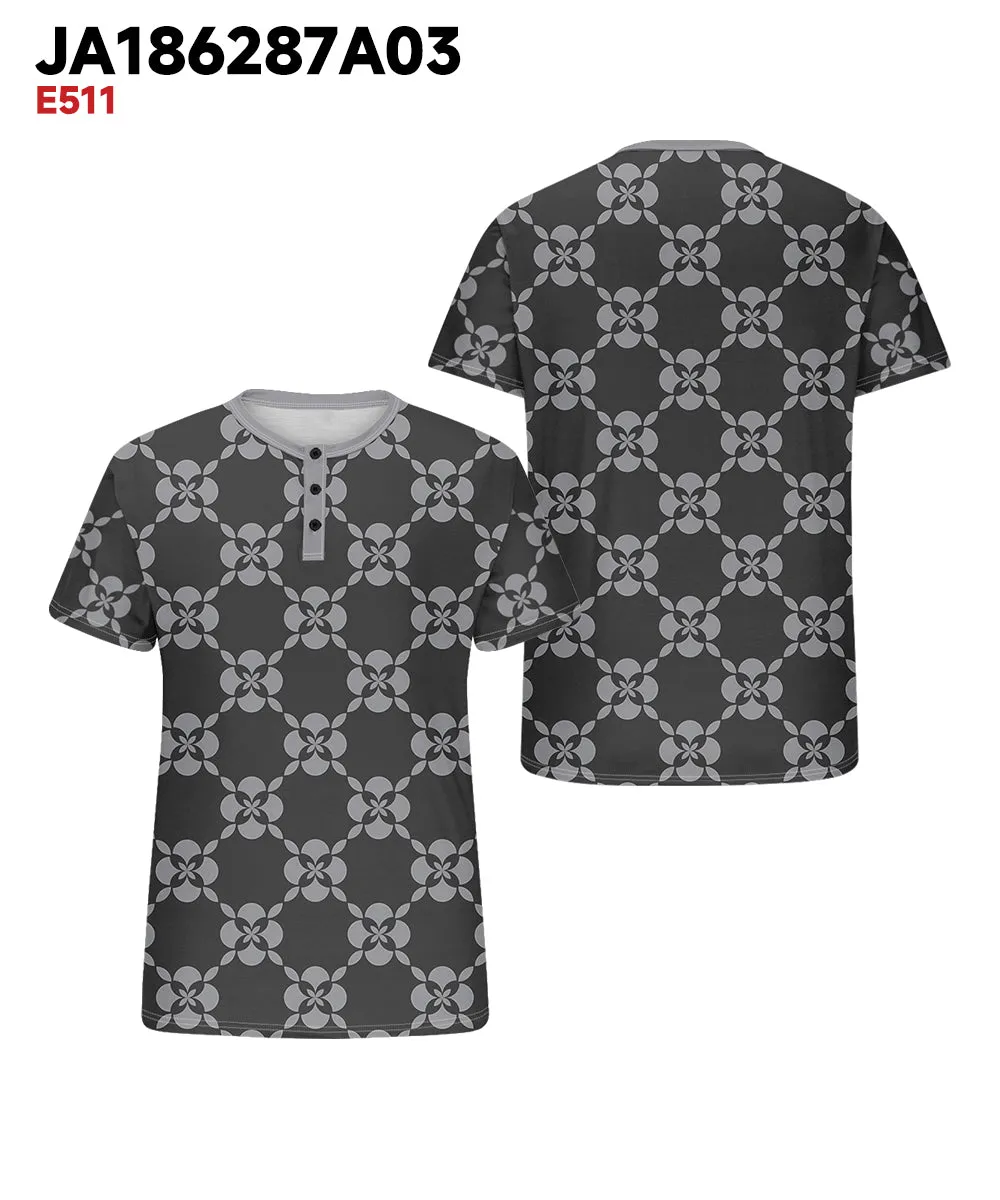 Men's Plus Size Daily Casual Black Grey Diamond Geometric Print Henry Collar Button Short Sleeve T-Shirt sold by Biggmans product image thumbnail 3