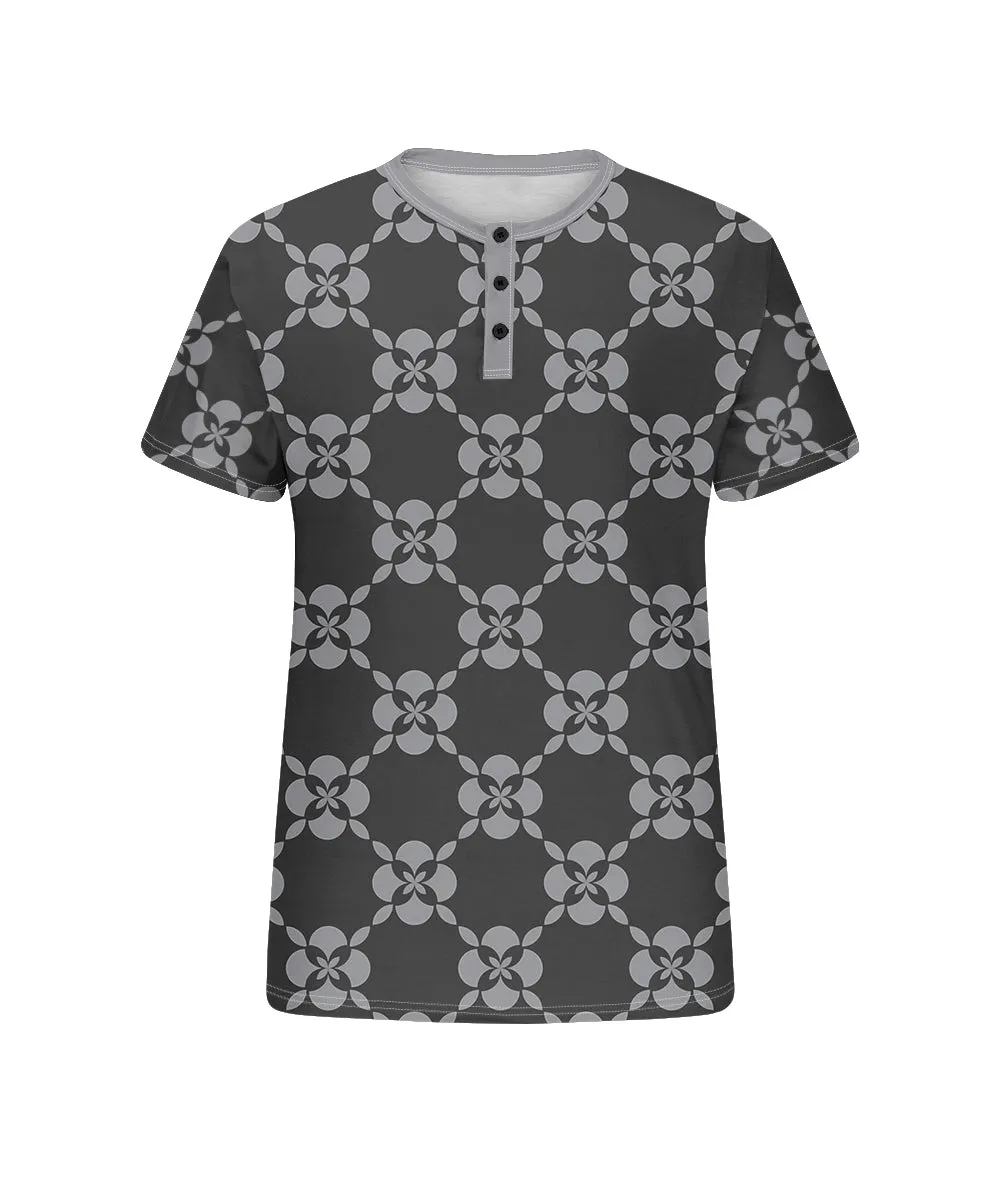 Men's Plus Size Daily Casual Black Grey Diamond Geometric Print Henry Collar Button Short Sleeve T-Shirt sold by Biggmans product image thumbnail 4