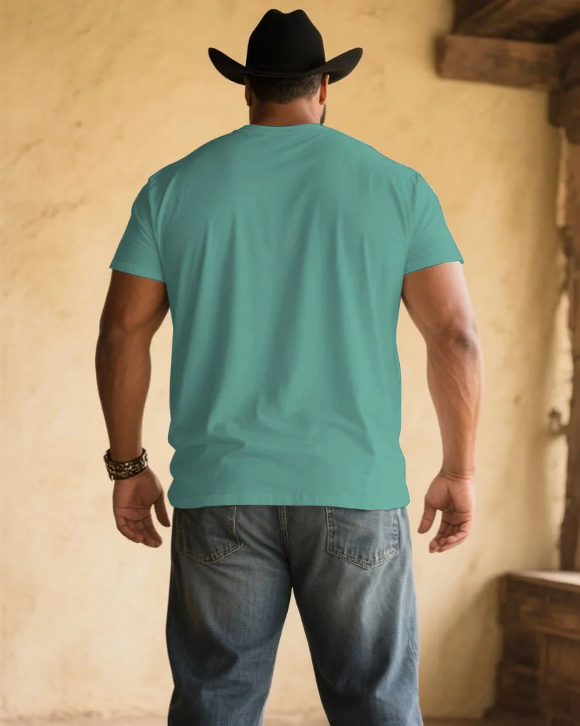 Men's Plus Size Lake Green Chest Western Pattern Printed V-Neck Short Sleeve T-Shirt sold by Biggmans product image thumbnail 2