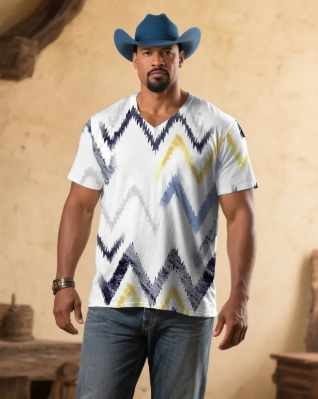 Men's Plus Size White Spotted Ripple Full Print V-Neck Short Sleeve T-Shirt sold by Biggmans