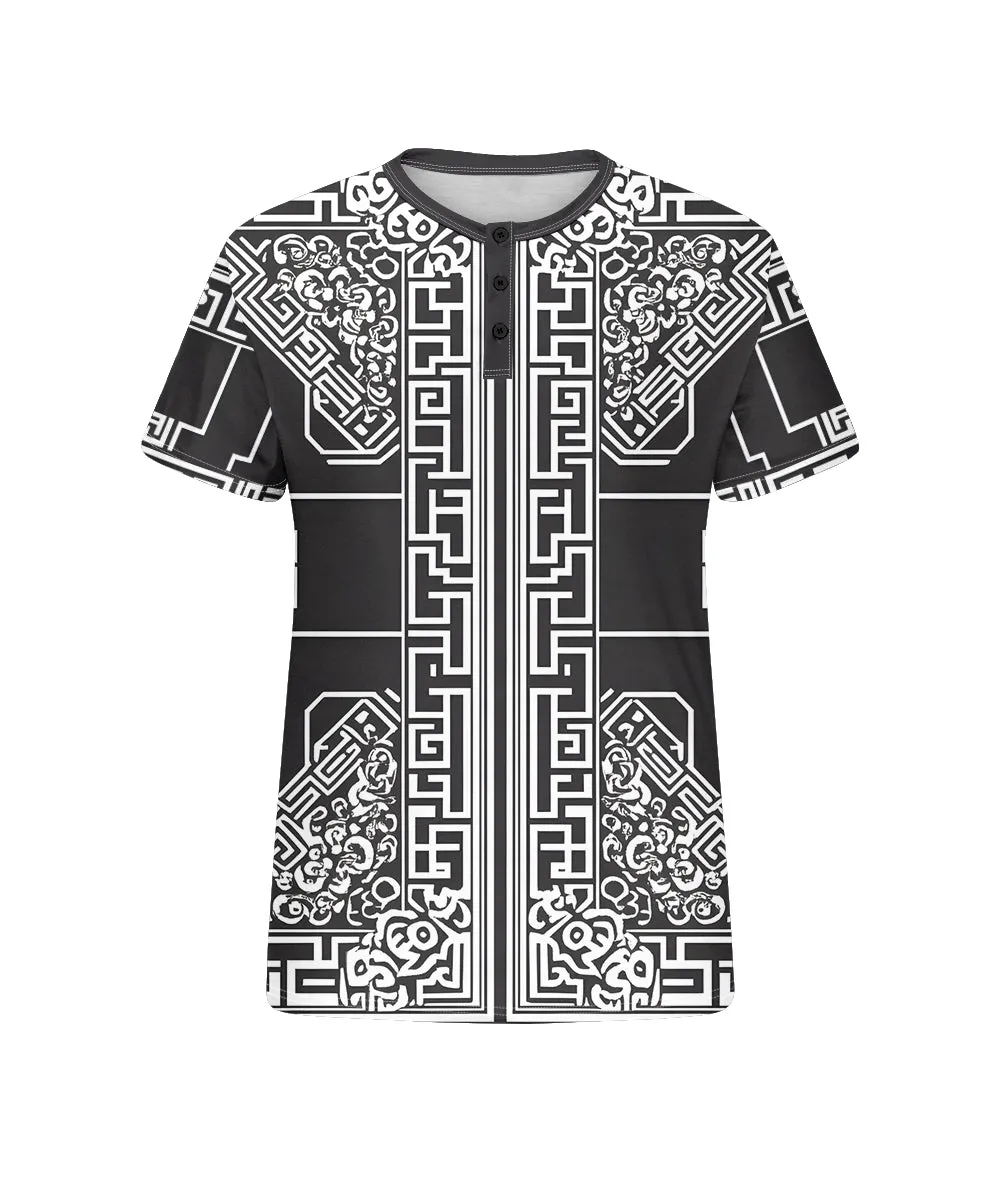 Men's Plus Size Casual Daily Black Vintage Pattern Printed Henry Collar Button Short Sleeve T-Shirt sold by Biggmans product image thumbnail 4