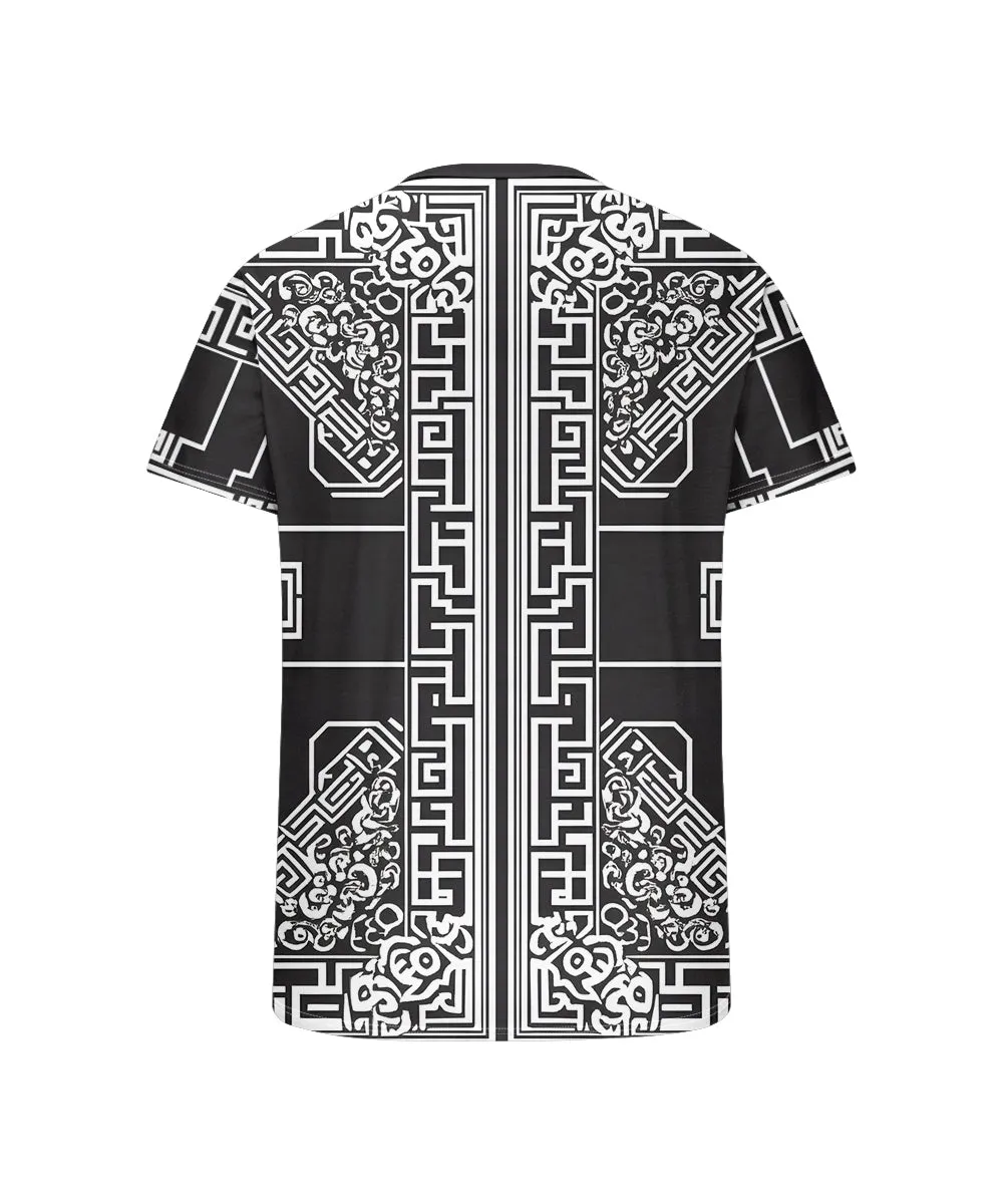 Men's Plus Size Casual Daily Black Vintage Pattern Printed Henry Collar Button Short Sleeve T-Shirt sold by Biggmans product image thumbnail 5
