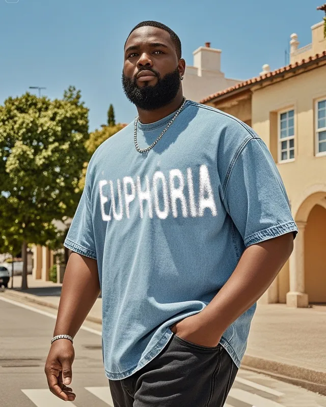 Plus Size Men's EUPHORIA Design Printed Denim Short Sleeve T-Shirt sold by Biggmans