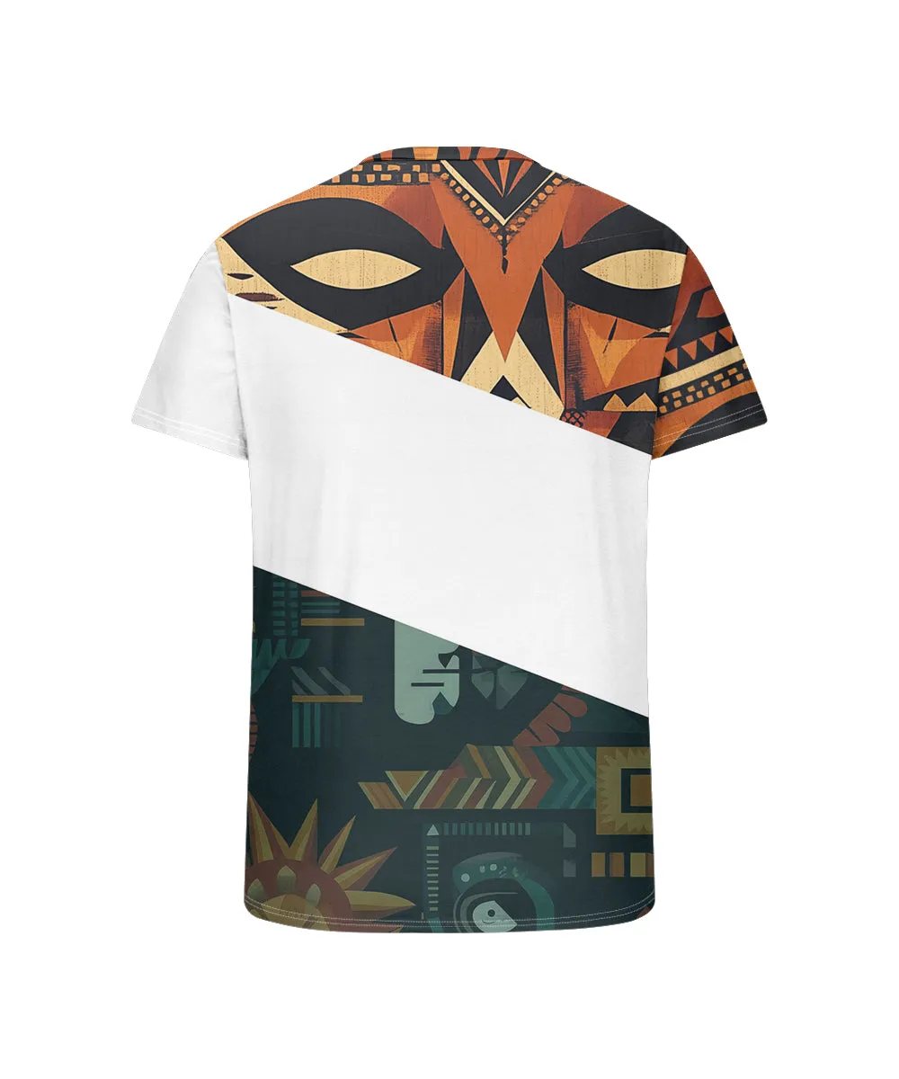 Men's Plus Size Daily Casual Stitching Tiki Mask Printed Henry Collar Button Short Sleeve T-Shirt sold by Biggmans product image thumbnail 5