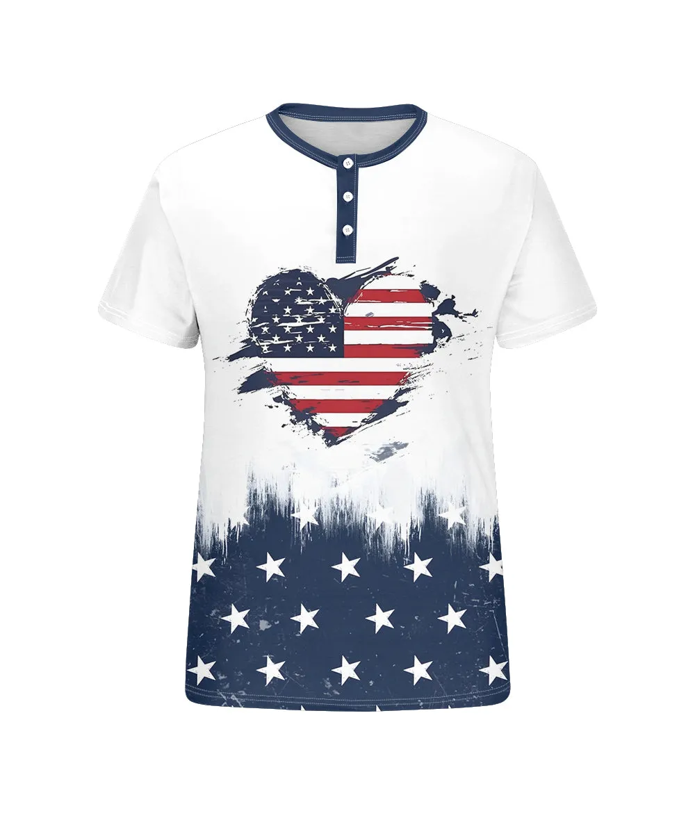 Men's Plus Size Independence Day American Flag Love Print Henry Collar Button Short Sleeve Tee sold by Biggmans product image thumbnail 4