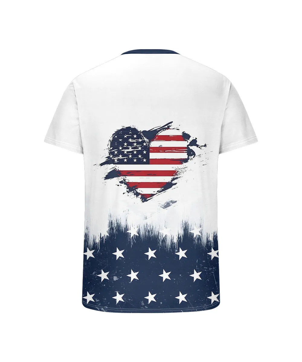 Men's Plus Size Independence Day American Flag Love Print Henry Collar Button Short Sleeve Tee sold by Biggmans product image thumbnail 5